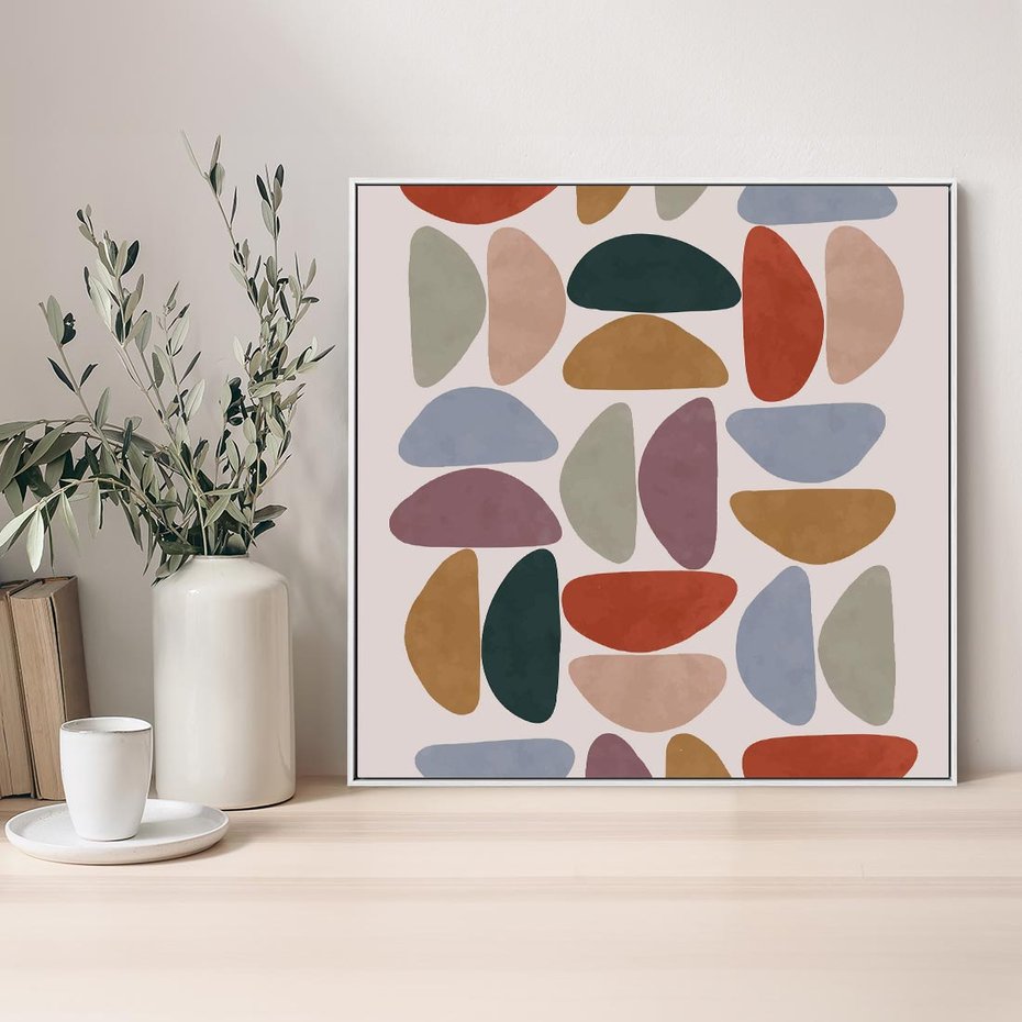 Obraz w ramie 80x80 - Kolorowe Echo Boho - abstrakcyjny obraz, geometryczna kompozycja - rama biała