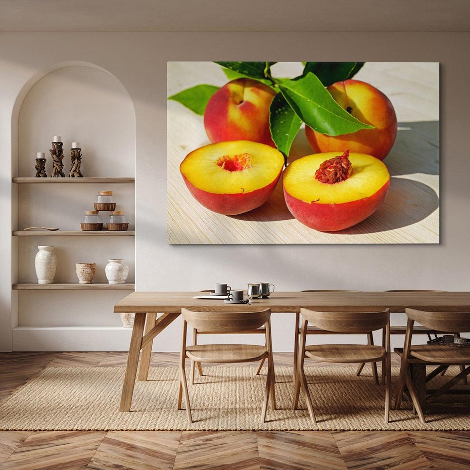 Obraz na płótnie 100x70 - Brzoskwinie Delikatny Urok - brzoskwinie, owoce