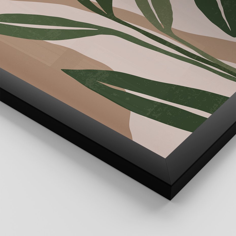 Zestaw obrazy w ramie 30x40 galeria - Liście, graficzne, boho - rama czarna