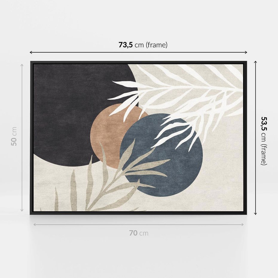Obraz w ramie 70x50 - Symfonia skradzionych chwil - cienie liści palmy, beżowe tłó - rama czarna