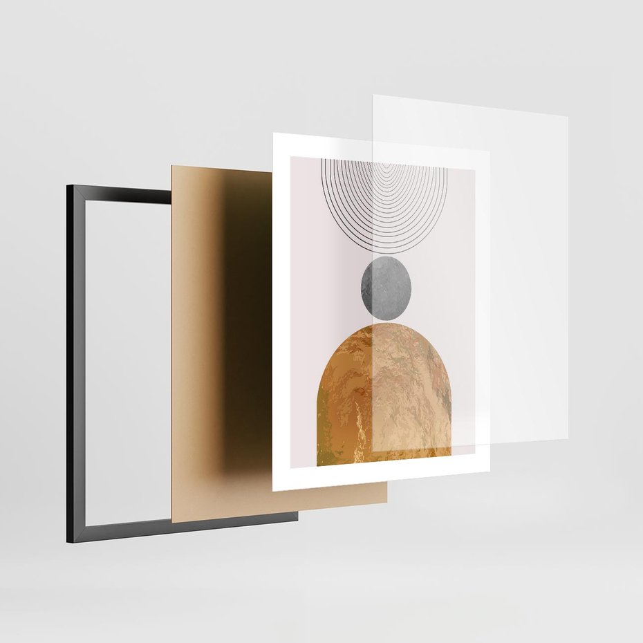 Plakat w ramie 40x50 - Złote Półkole w Sztuce Geometrii - grafika, złote półkole - rama czarna