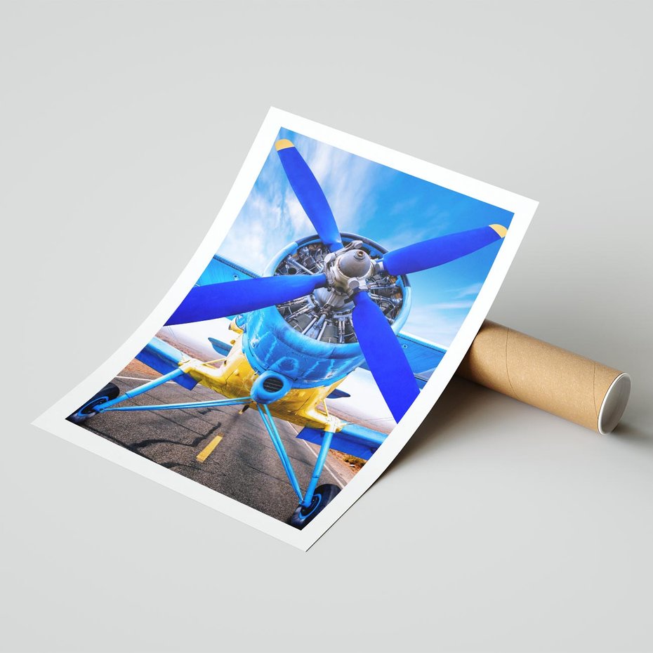 Plakat bez ramy 50x70 - Śmigłowiec indygo - samolot, śmigło