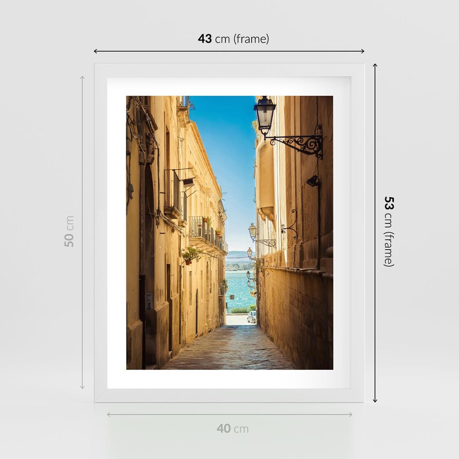 Plakat w ramie 40x50 - Perspektywa magicznej uliczki - uliczka, perspektywa - rama biała