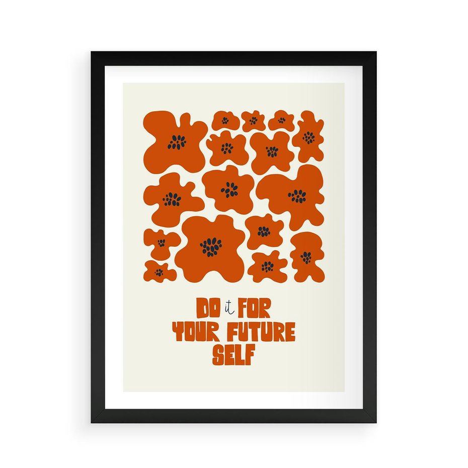 Plakat w ramie 50x70 - Taniec Kolorowych Promieni - self care, kompozycja kwiaty - rama czarna