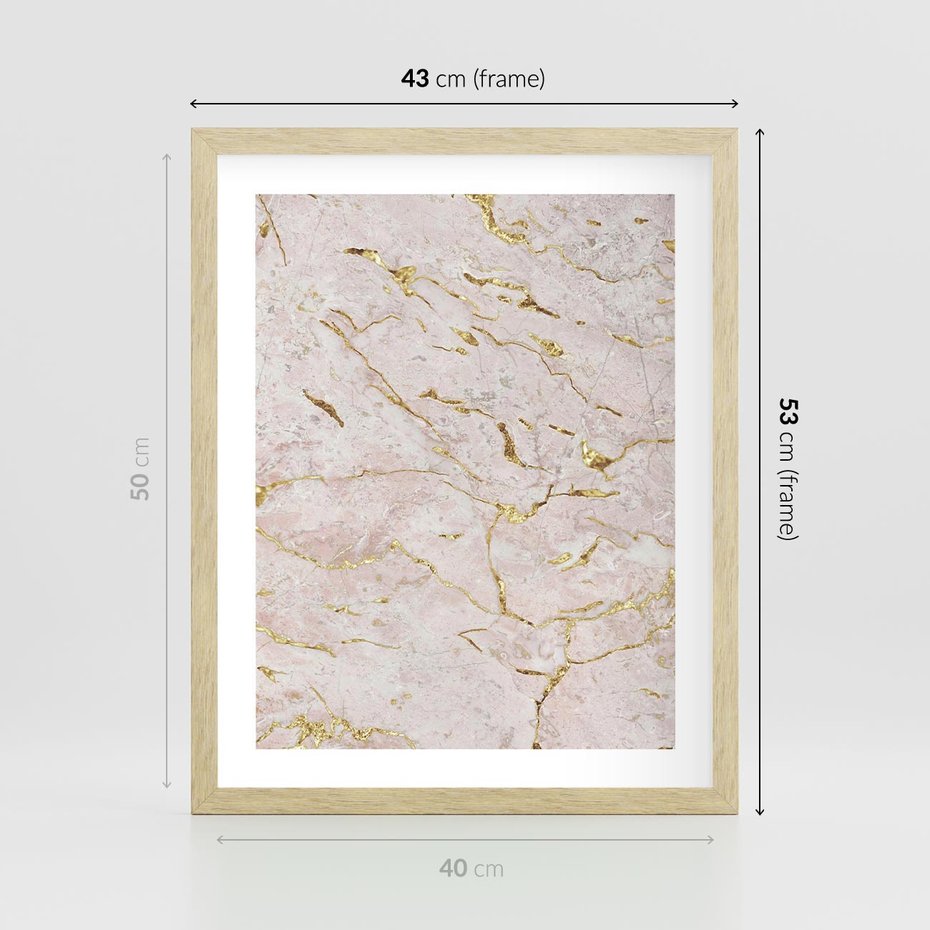 Plakat w ramie 40x50 - Beżowy Marmur i Złoto - marmur, beżowy marmur - rama drewno