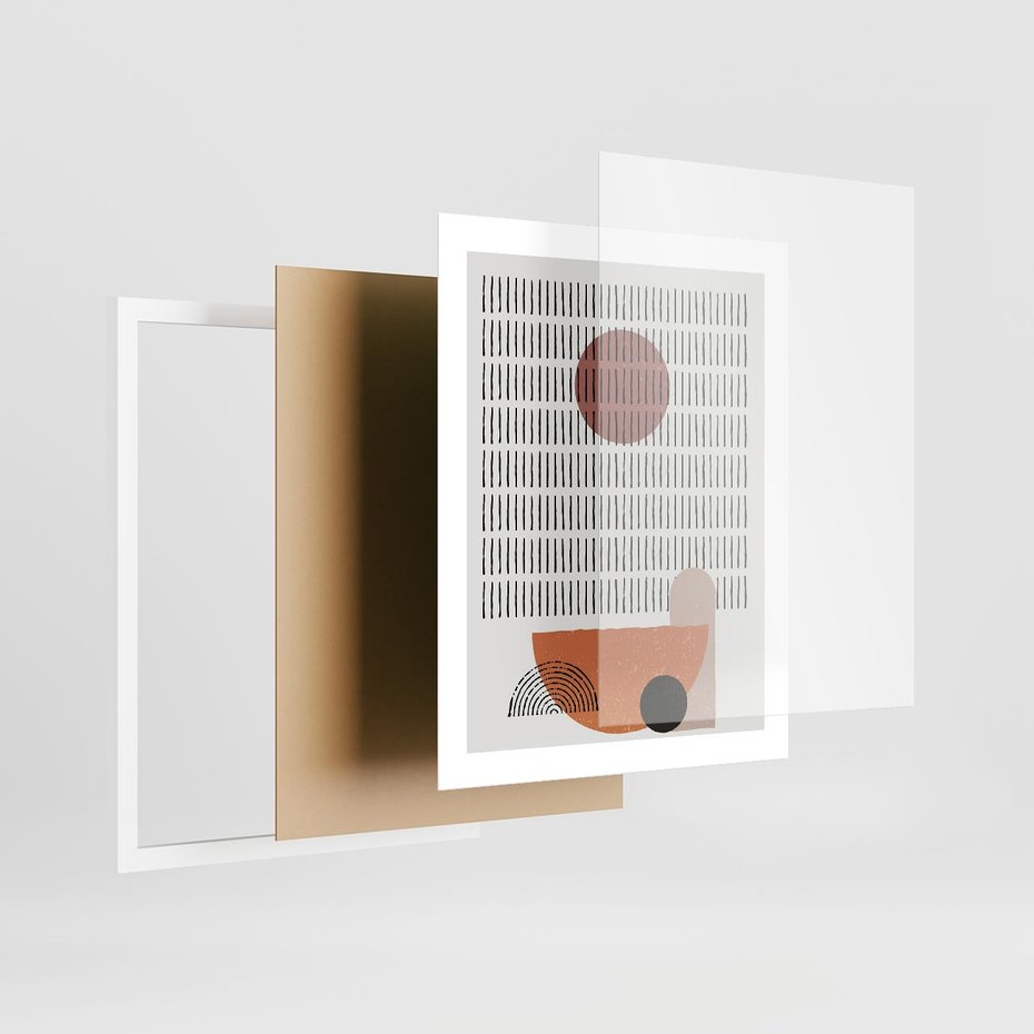 Plakat w ramie 40x50 - Symetria w Stylu Mid-Century - minimalistyczny obraz, mid-century styl - rama biała