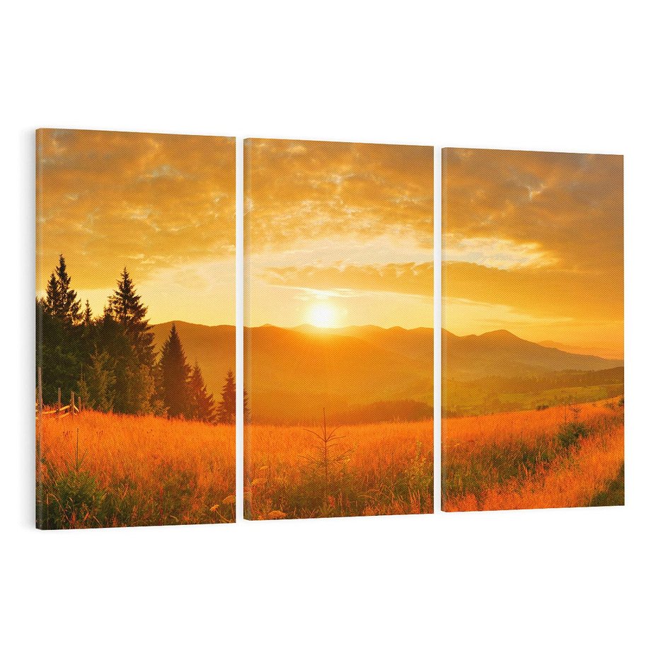 Obraz na płótnie 120x80 - harmonia drzew i kwiatów - góry, łąka