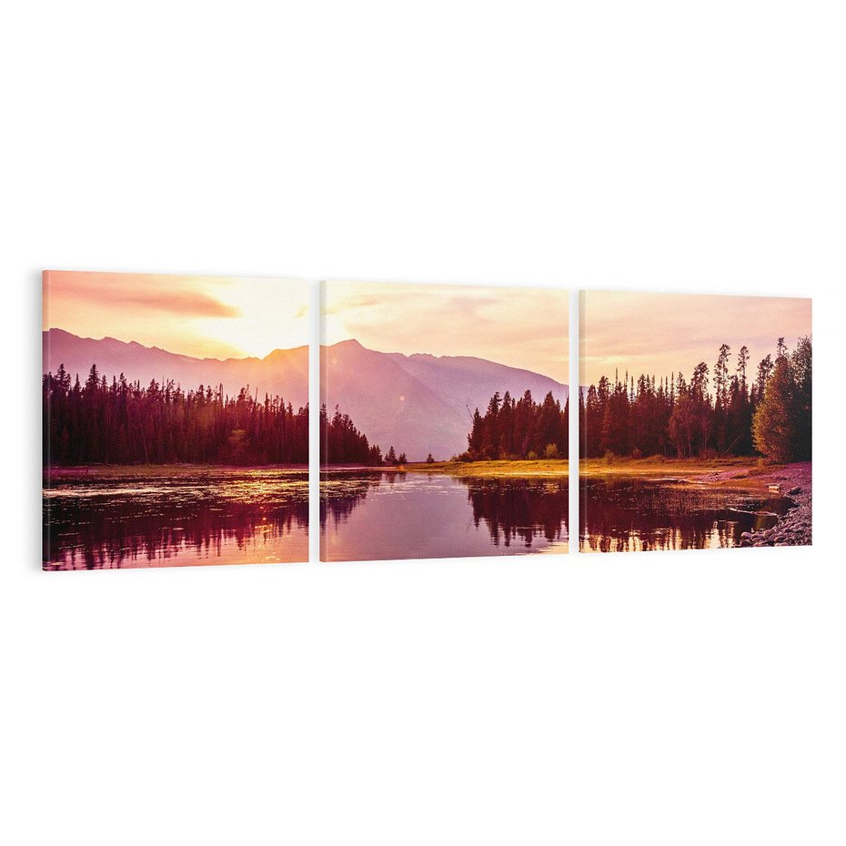 Obraz na płótnie 120x40 - Harmonia natury - góry, jezioro