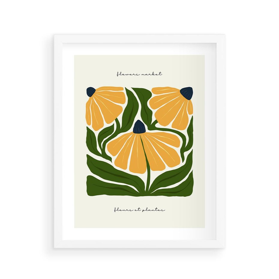 Plakat w ramie 40x50 - Kreatywne Wibracje - sztuka nowoczesna, kolorowe kwiaty - rama biała