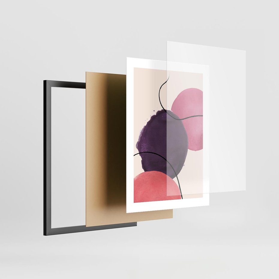 Plakat w ramie 30x40 - Migotliwe Widzenia - abstrakcyjne akwarelowe plamy, nieregularne linie - rama czarna