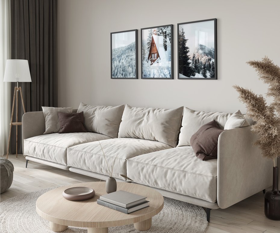 Zestaw obrazy w ramie 50x70 galeria - Zima, górski, domek, śnieg - rama czarna