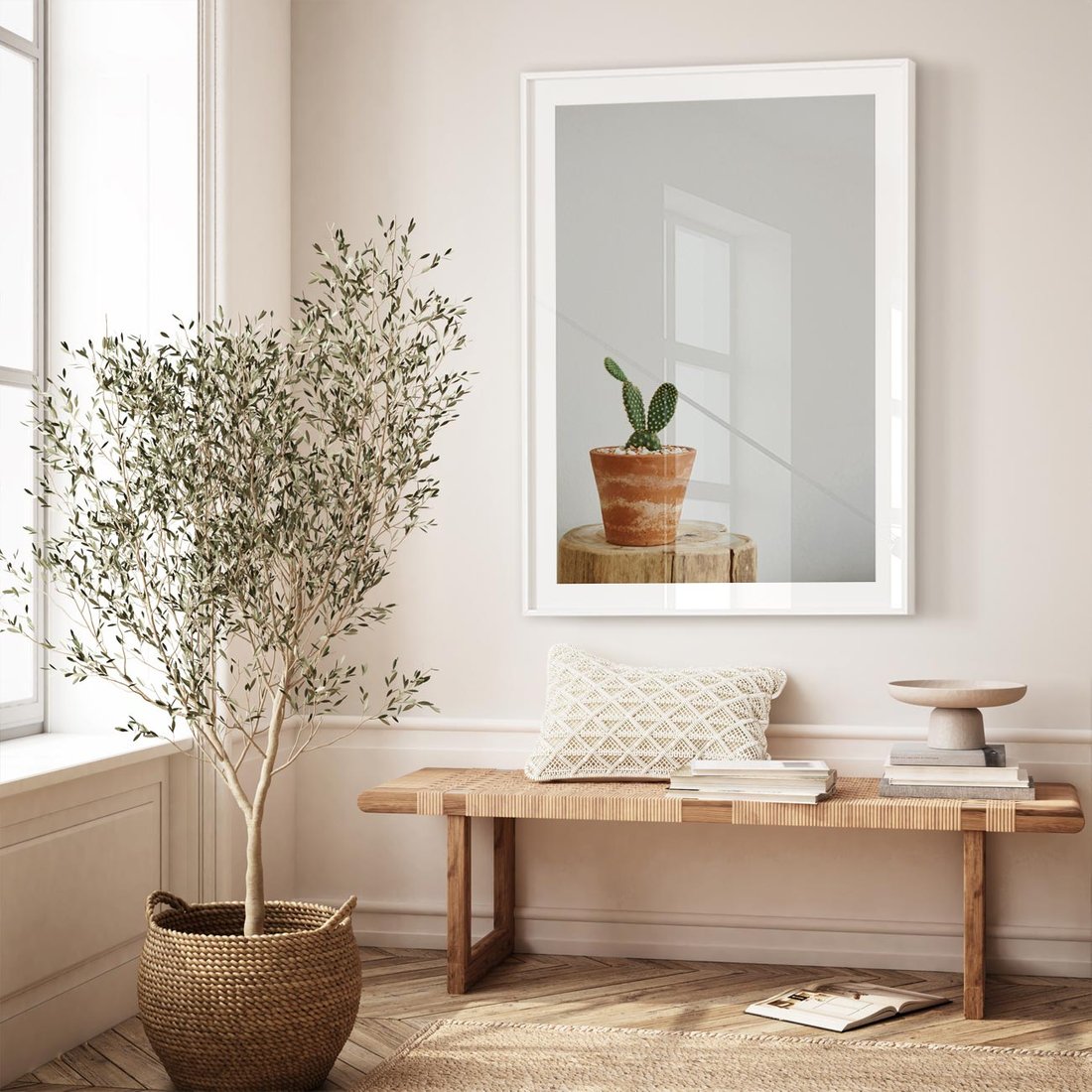 Plakat bez ramy 50x70 - Kaktus w Doniczce - minimalizm, kaktur w doniczce