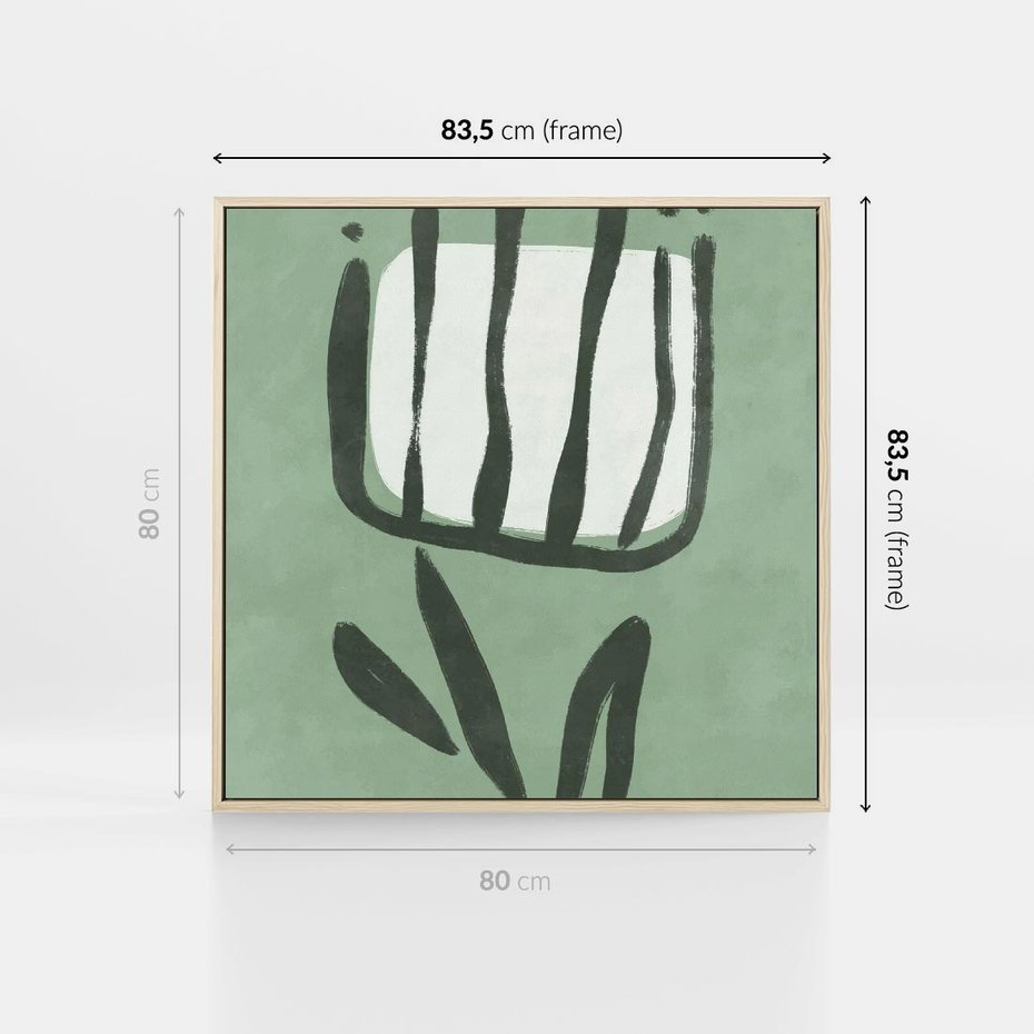Obraz w ramie 80x80 - Objęcia Zieleni - zielona abstrakcja, zgaszona zieleń - rama drewno