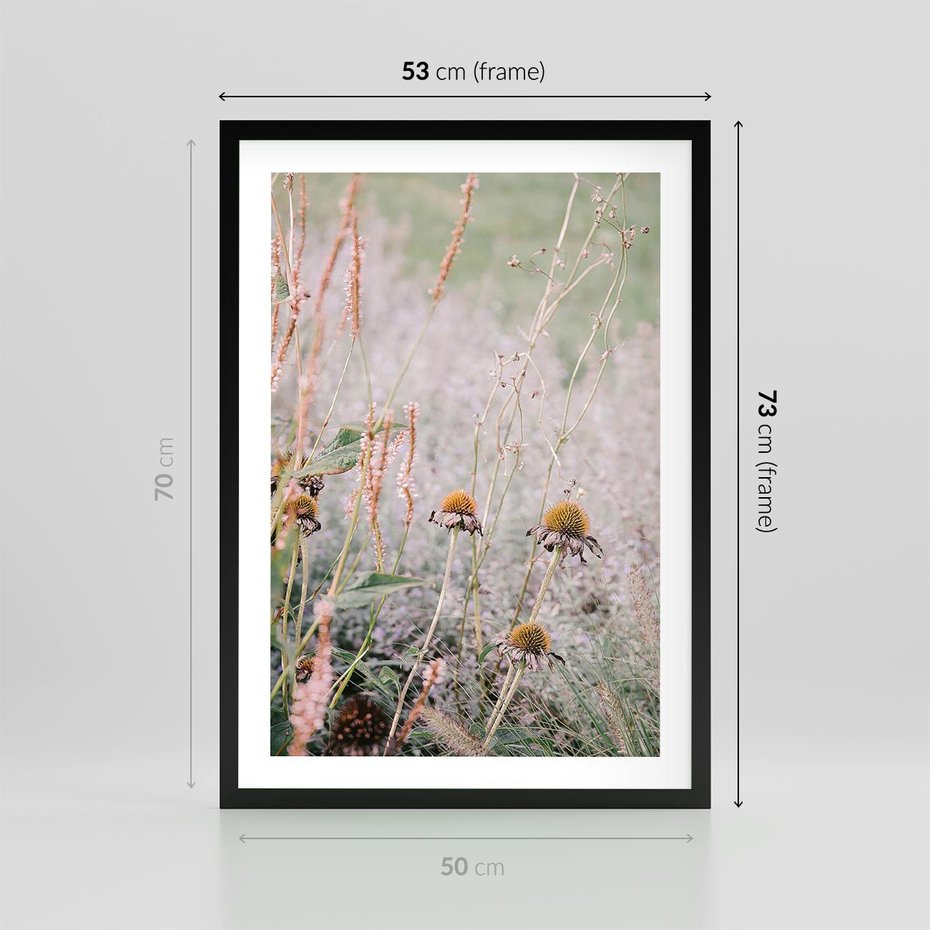 Plakat w ramie 50x70 - Przyroda w Pełnym Blasku: Kolorowa łąka z Kwiatami - łąka, kwiaty na łące - rama czarna