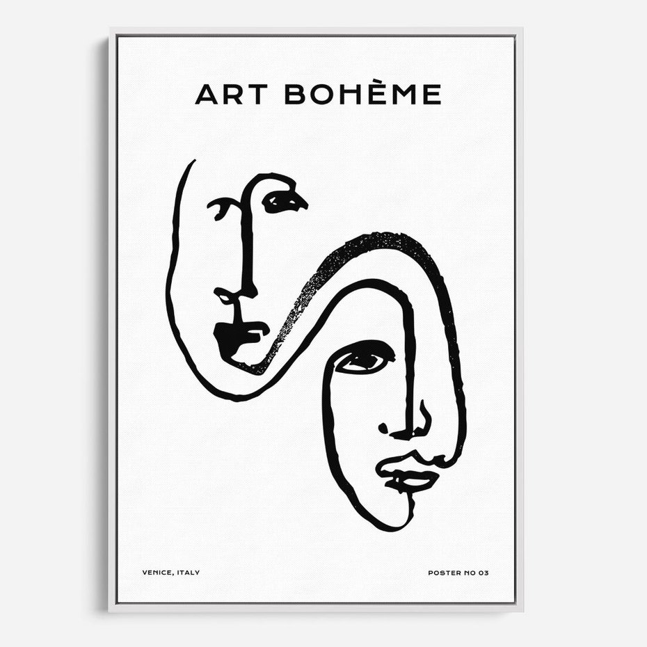 Obraz w ramie 50x70 - Rozbijające Granice Boho - boho sztuka, twarze - rama biała