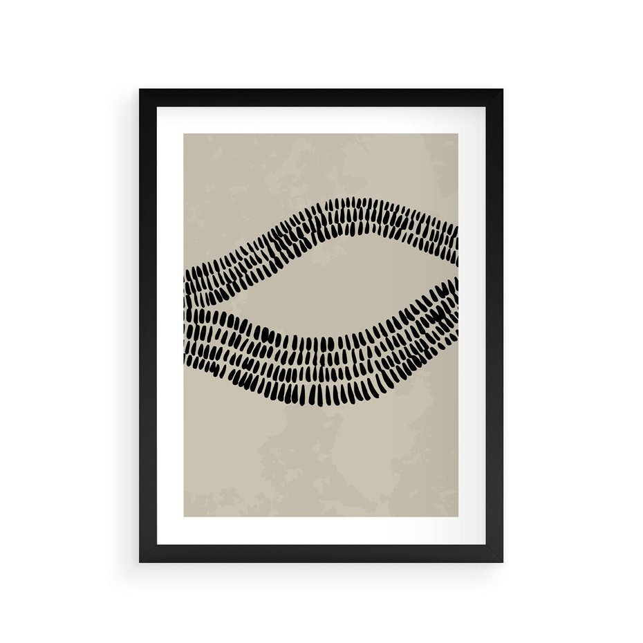 Plakat w ramie 30x40 - Kontury Ewolucji Materii - boho plakat, czarne kropki kreski - rama czarna