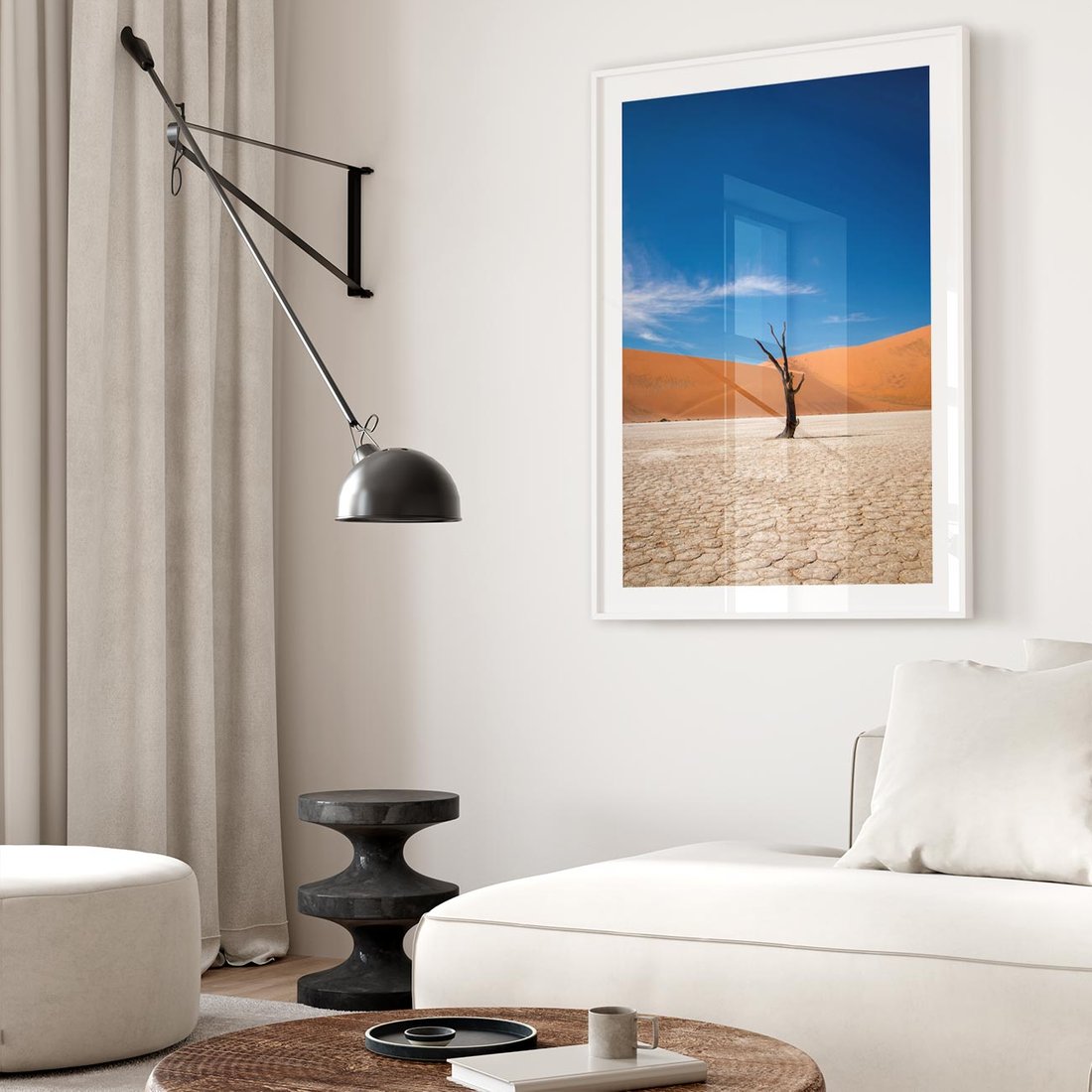 Plakat bez ramy 30x40 - Słońce i Suche Drzewo - pustynia, suche