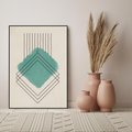 Obraz w ramie 50x70 - Impresje Przestrzeni - akwarelowa plama, geometryczne szkicowane kształty - rama czarna