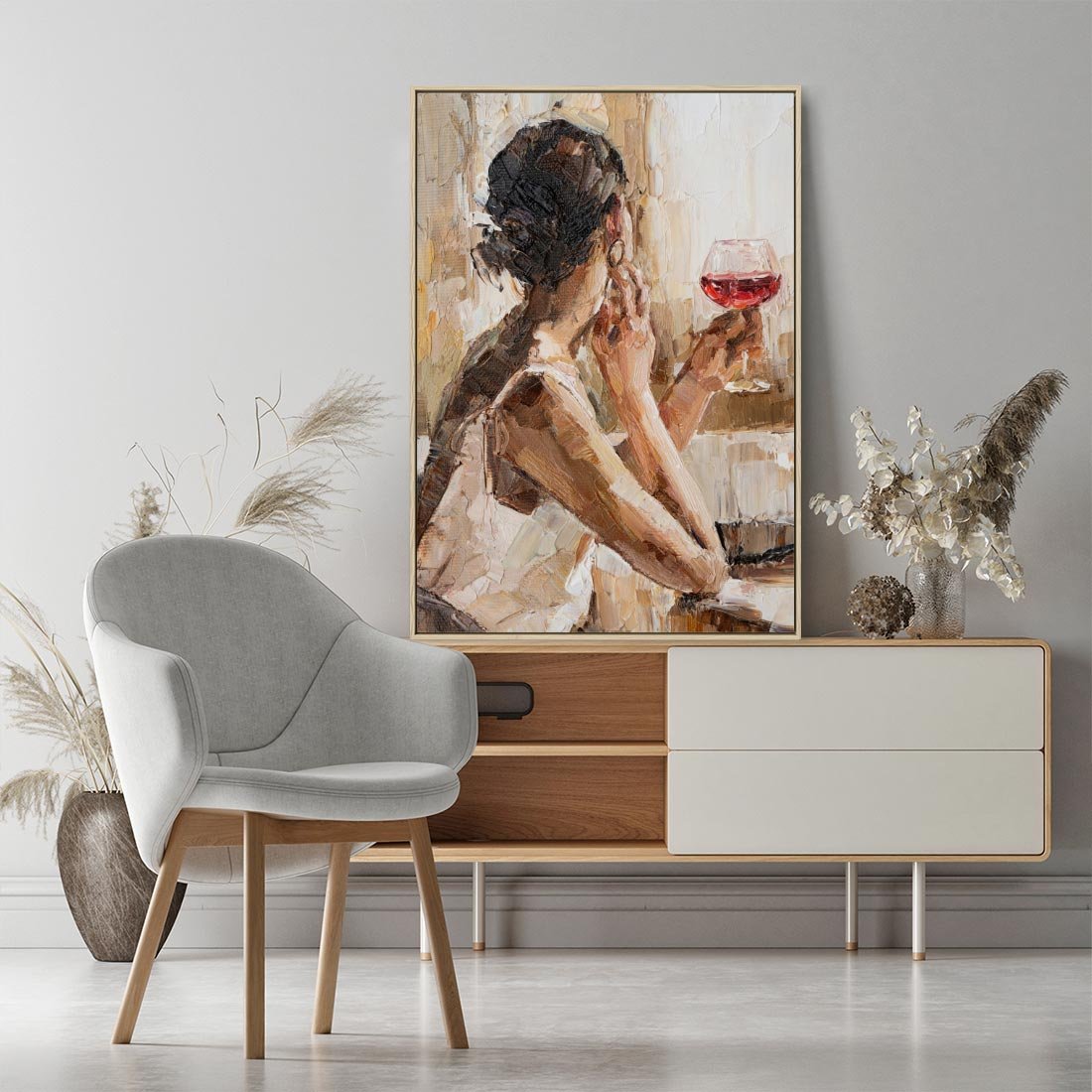 Obraz w ramie 80x120 - Wibracje - portret, kobieta - rama drewno