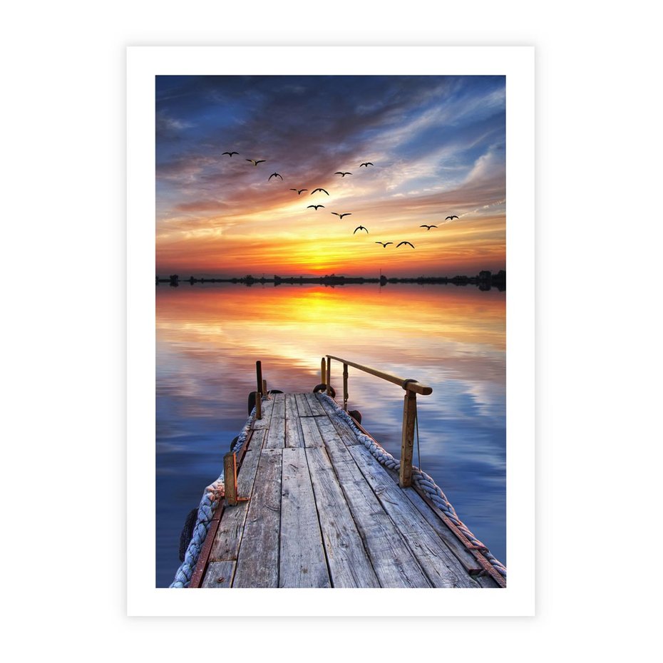 Plakat bez ramy 30x40 - Zachód słońca na pomostcie - pomost, zachód