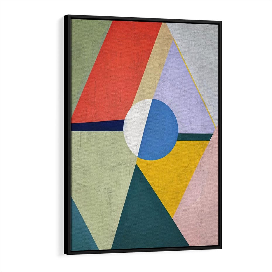 Obraz w ramie 50x70 - Taniec Subtelnych Odbić - abstrakcyjne geometryczne kształty, olejny obraz - rama czarna
