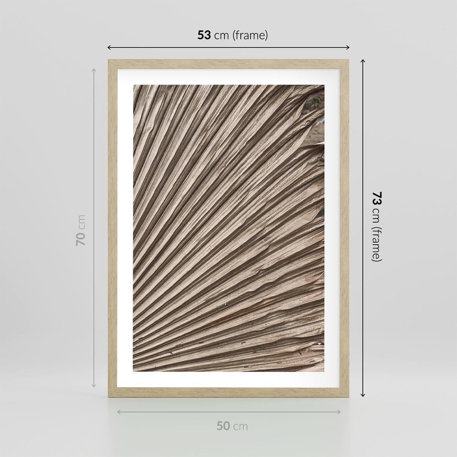 Plakat w ramie 50x70 - Liść Palmy w Wyjątkowej Kompozycji - suchy liść palmy, boho styl - rama drewno