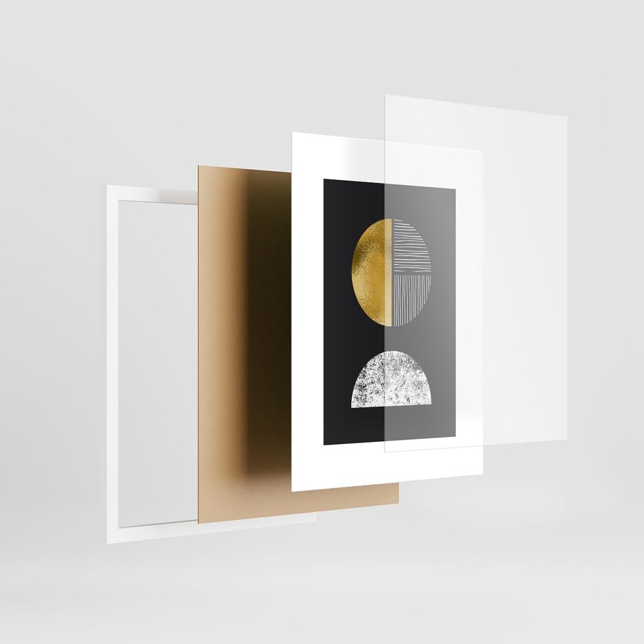 Plakat w ramie 30x40 - Złote Koła i Geometryczne Formy - grafika, modern - rama biała