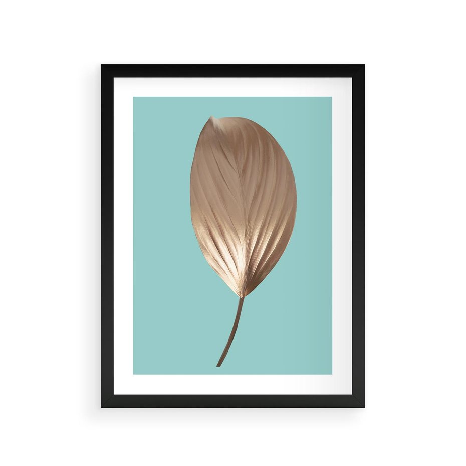Plakat w ramie 30x40 - Delikatna Harmonia - złote, liście - rama czarna