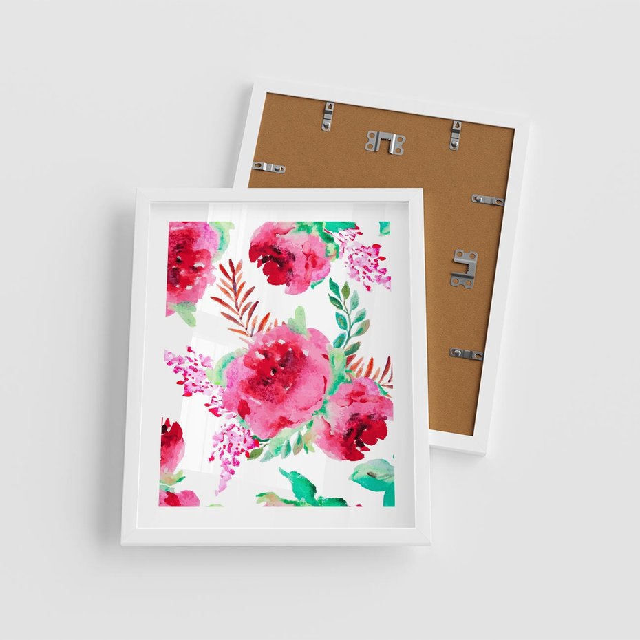 Plakat w ramie 40x50 - Delikatna Akwarela - kwiaty, akwarela - rama biała