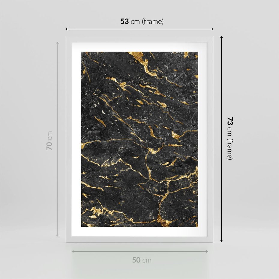 Plakat w ramie 50x70 - Egzotyczny Blask - marmur, złoto - rama biała