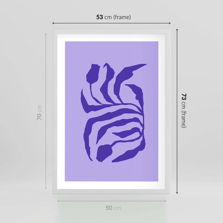 Plakat w ramie 50x70 - Boho Sztuka Wolności - kwiaty, energetyczne fioletowe tło - rama biała