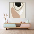 Obraz w ramie 50x50 - Beżowa Synergia - beżowa abstrakcyjna kompozycja, czarny akcent - rama drewno
