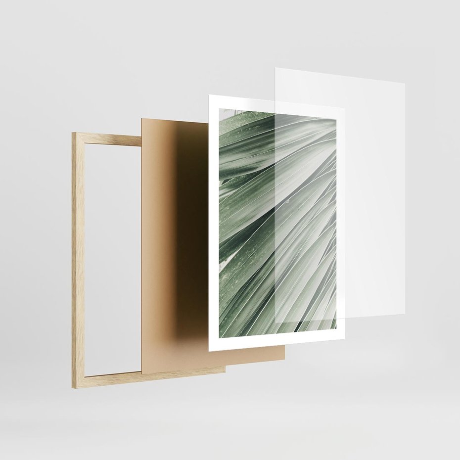 Plakat w ramie 50x70 - Tropikalna Oaza - zielony liść palmy, zieleń - rama drewno