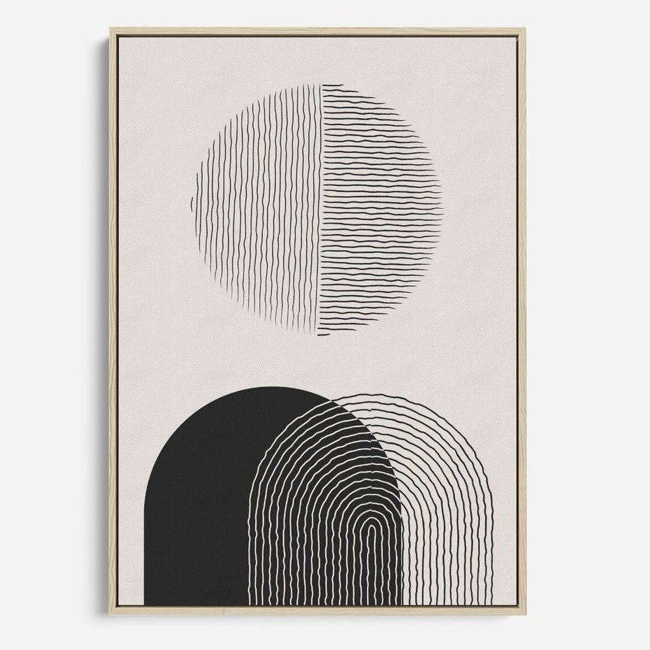 Obraz w ramie 70x100 - Przenikająca Rzeczywistość - abstrakcyjna kompozycja, okręgi i półokręgi - rama drewno