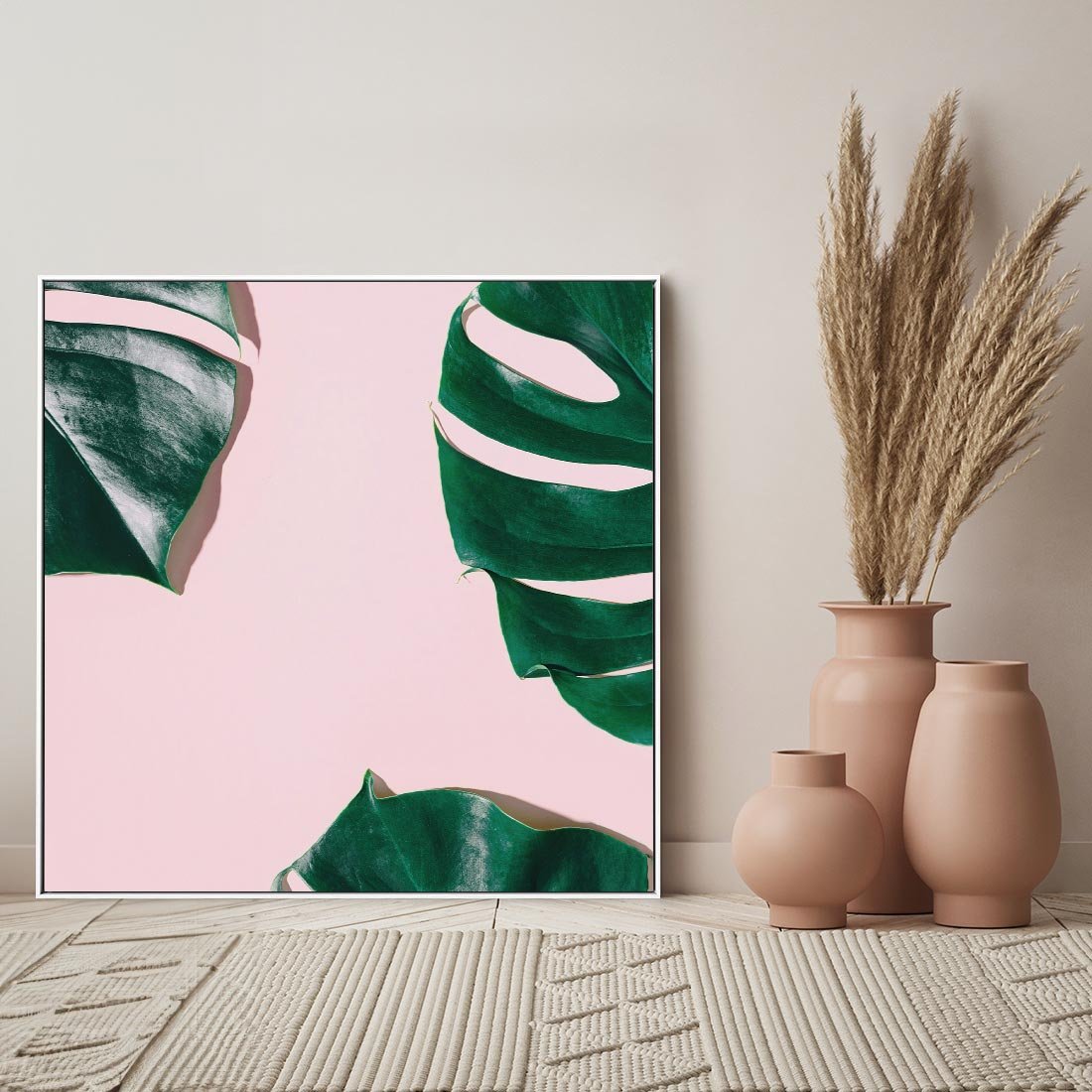 Obraz w ramie 50x50 - Siła Natury - liście, monstera - rama biała