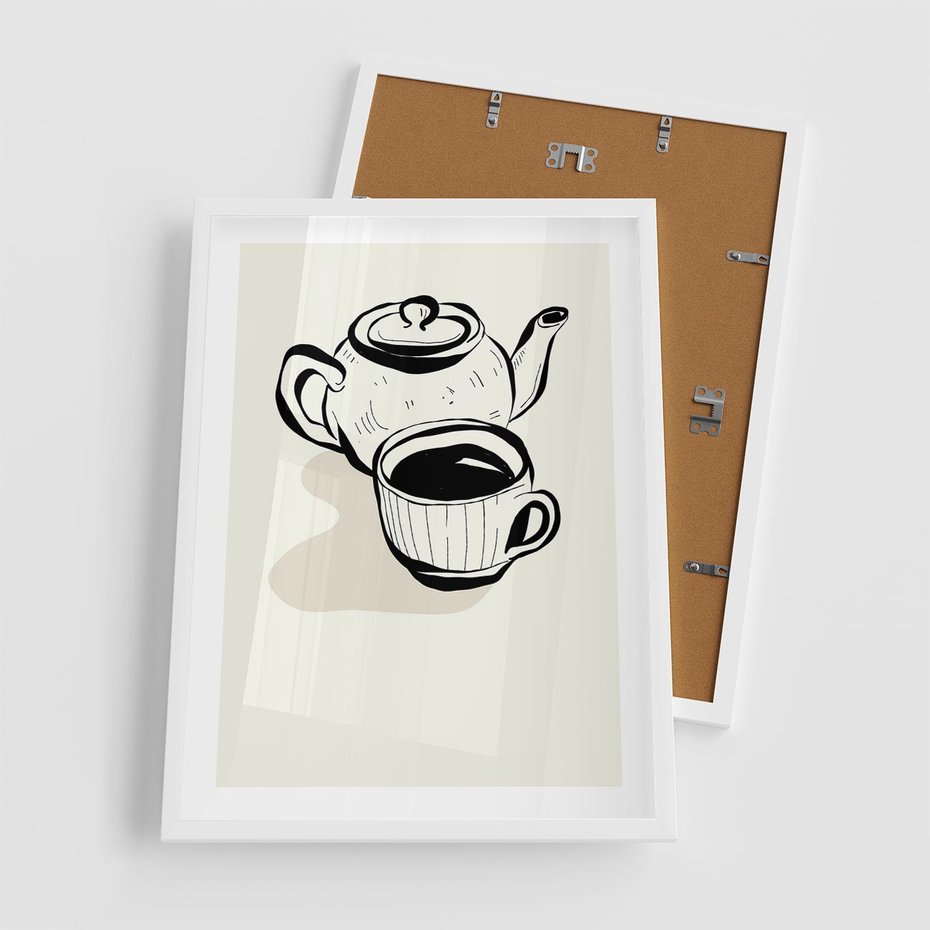 Plakat w ramie 50x70 - Kawa w Minimalistycznym Szkicu - grafika, szkic - rama biała