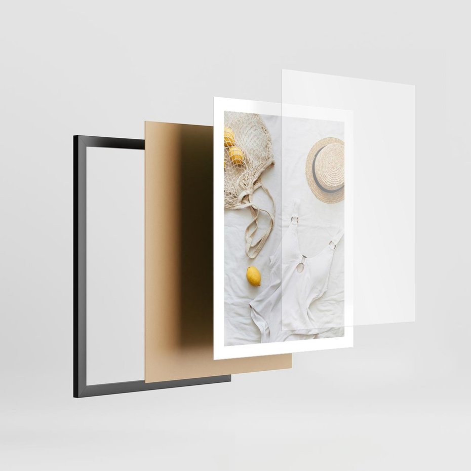 Plakat w ramie 50x70 - Moda na Wakacje: Cytrynowy Urok - kompozycja letnia, fashion - rama czarna