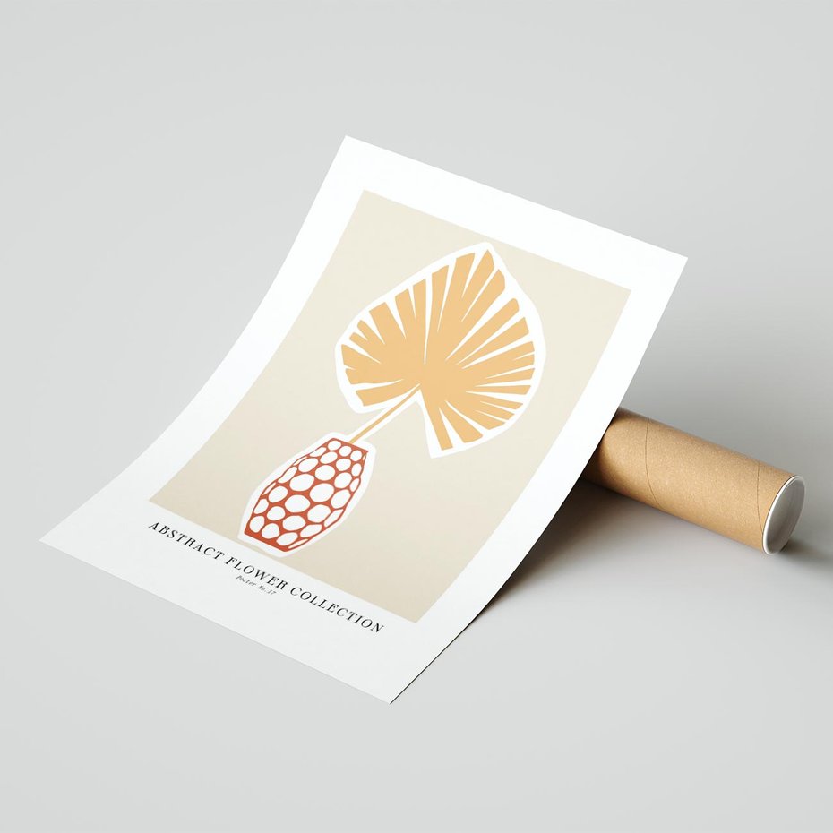 Plakat bez ramy 21x30 - Kwiatowa Kreatywność - tropikalny liść w wazonie, typografia