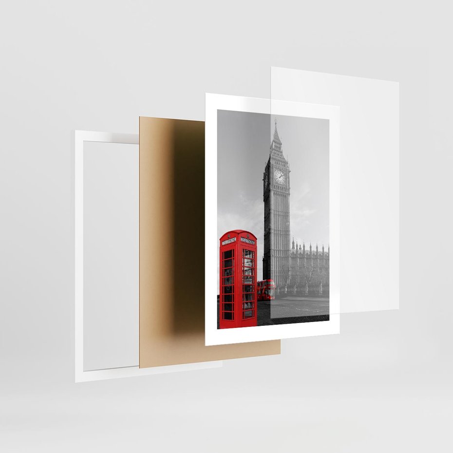Plakat w ramie 30x40 - Budka telefoniczna przed Big Benem - budka, Londyn - rama biała