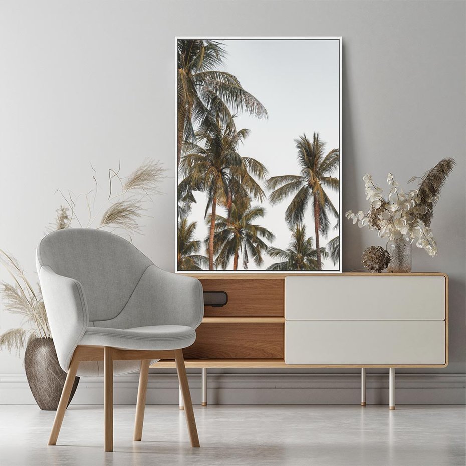 Obraz w ramie 80x120 - Palmy - tęsknota za Hawajami - palmy, Hawaje - rama biała