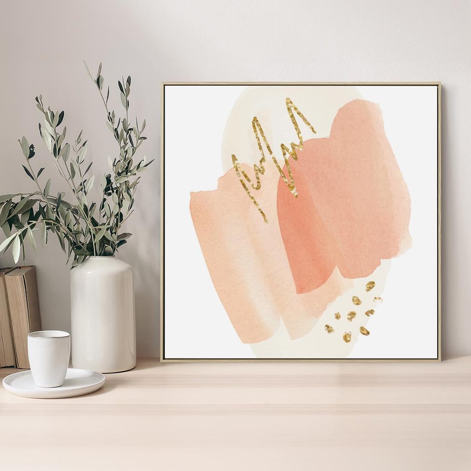 Obraz w ramie 80x80 - Rozbijające Plamy - abstrakcyjne akwarelowe plamy, minimalizm - rama drewno