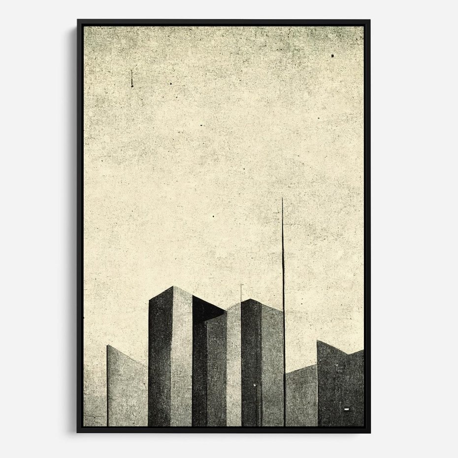 Obraz w ramie 50x70 - Mroczne Wieżowce - postarzana grafika, perspektywa budynków wieżowców - rama czarna