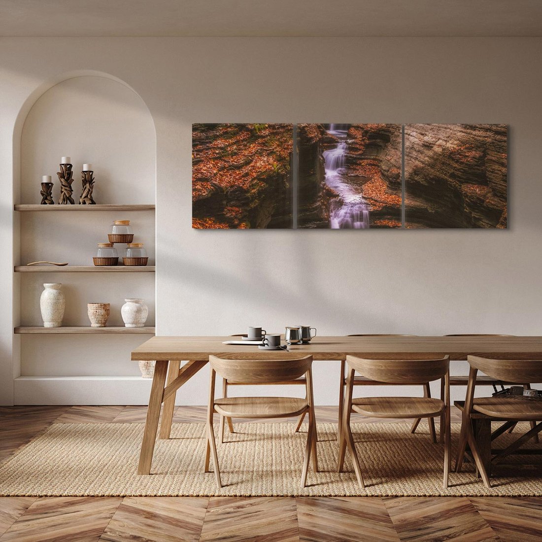 Obraz na płótnie 150x50 - Barwna Harmonia - strumień, las