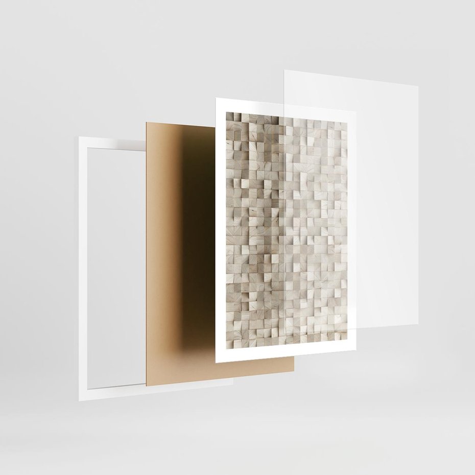 Plakat w ramie 50x70 - Geometryczne 3D: Abstrakcyjna Harmonia - geometryczne, 3D - rama biała