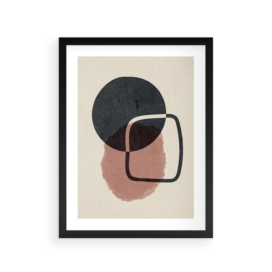 Plakat w ramie 30x40 - Abstrakcyjna Harmonia - abstrakcyjne nieregularne kształty, minimalistyczny plakat - rama czarna