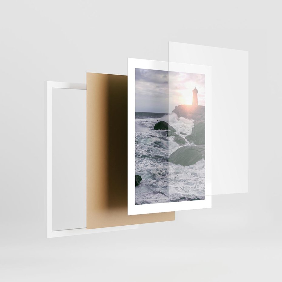 Plakat w ramie 30x40 - Latarnia, Zachód Słońca i Fale - latarnia na klifie, zachód słońca - rama biała