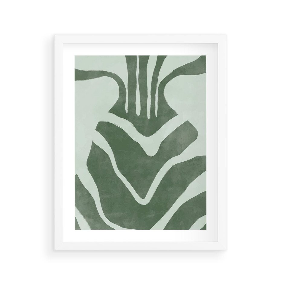 Plakat w ramie 40x50 - Zieleń Odpoczynku - zielony plakat, nieregularne splątane linie - rama biała