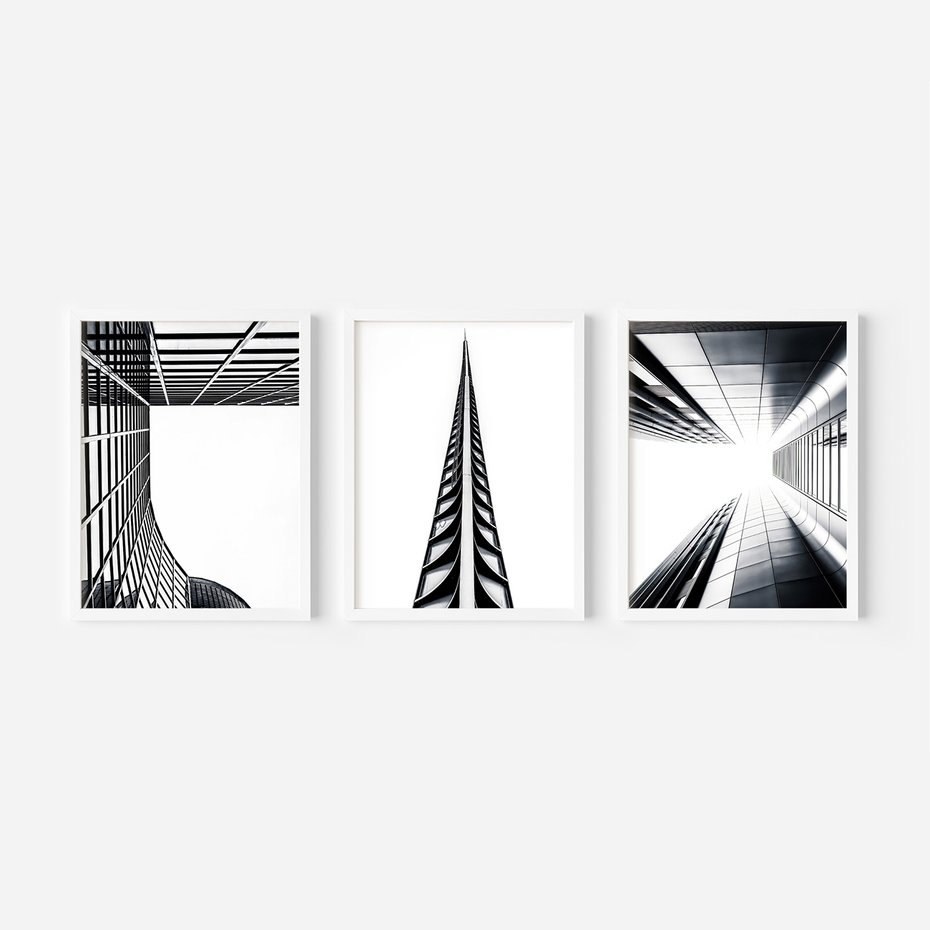 Zestaw obrazy w ramie 30x40 galeria - Architektura, perspektywa, wieżowce - rama biała
