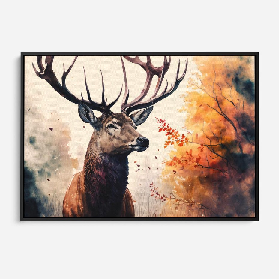 Obraz w ramie 100x70 - Jesienny Monarcha Lasu - grafika komputerowa, na podstawie obrazu - rama czarna