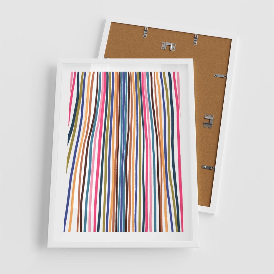 Plakat w ramie 50x70 - Energetyczne Nurtujące - kolorowe wzory, tęczowe żywe kolory - rama biała